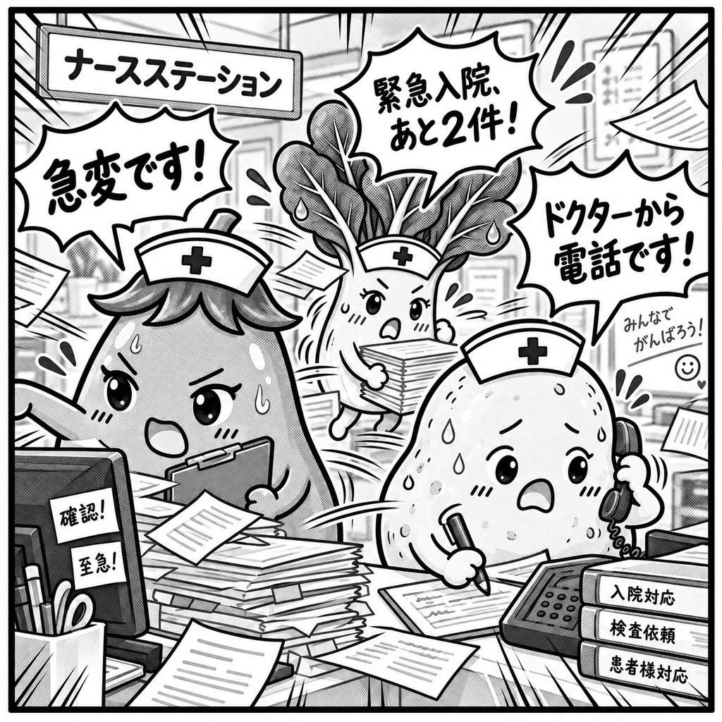 急変、緊急入院2件、ドクターからの電話が同時に重なり走り回る看護師たち