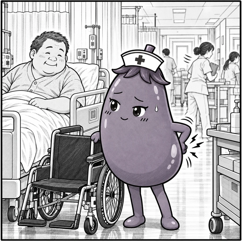移乗のあと腰に手を当てるなすちゃん